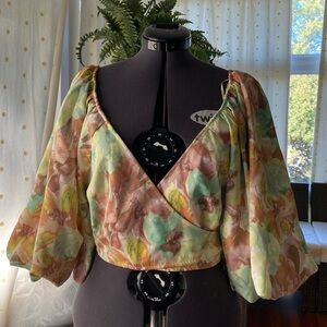 Keepsake puff sleeve wrap top